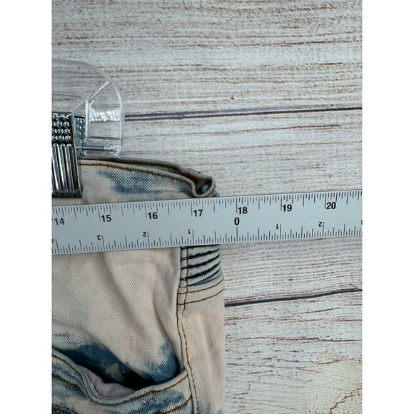 Embellish Distressed Moto Jeans Mens 34 Blue Pink Washed Denim - Picture 11 of 12